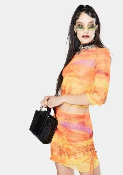 Jaded London Tops Horse Landscape Print Layered Mesh Top