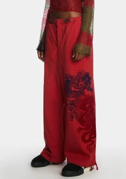 Jaded London Red NY Dragon Flock Cargo Pants