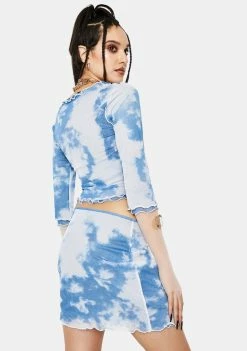 Jaded London Bottoms Cloud Print Layered Mesh Mini Skirt