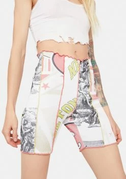 Jaded London Mix Varsity Print Cut & Sew Rib Biker Shorts Bottoms