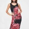Jaded London Double Layer Mesh Skull Print Midi Dress