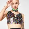 Jaded London Tops Rainbow Sequin Spike Crop Top