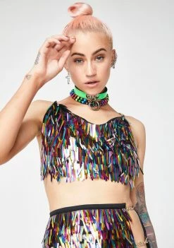 Jaded London Tops Rainbow Sequin Spike Crop Top
