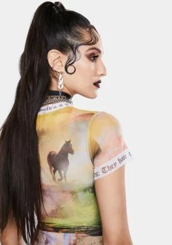 Jaded London Scenic Print Mesh Mini Dress