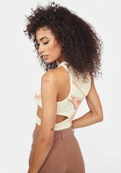 Jaded London Orange Swirl Print Halter Cut Out Crop Top Tops