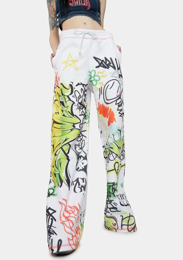 Top 10 π₯ Jaded London Doodle Graffiti Print Wide Leg Sweatpants π 3 Jaded London Doodle Graffiti Print Wide Leg Sweatpants