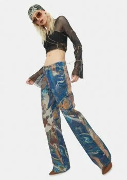 Jaded London Bottoms Marble Print Slouchy Fit Jeans