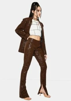 Jaded London Brown Vegan Leather Flared Leg Trousers Bottoms