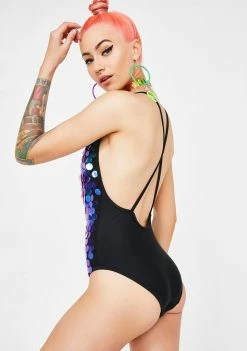 Jaded London Plunge Neck Sequin Swimsuit