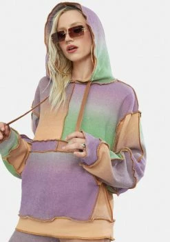 Jaded London Tops Ombre Mix Patchwork Knit Hoodie