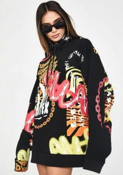 Jaded London Vortex Graffiti Print Oversized Hoodie Tops