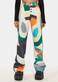 Jaded London Abstract Art Print High Waist Boyfriend Jeans