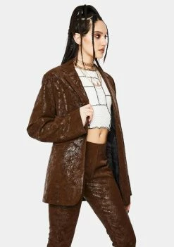Jaded London Outerwear Brown Vegan Leather Suit Jacket