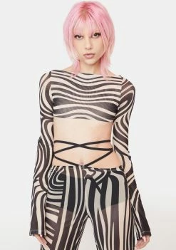 Jaded London Long Sleeve Crop Top Perceive Me Mesh Top