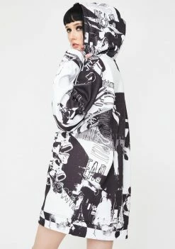 Jaded London Punk Print Oversized Hoodie Dress