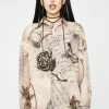 Jaded London Mystic Tattoo Chiffon Button Up Shirt Tops