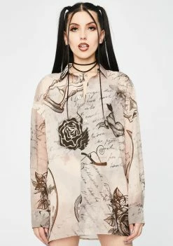 Jaded London Shop 18 Jaded London Mystic Tattoo Chiffon Button Up Shirt Tops
