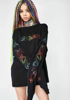 Jaded London Tops Long Sleeve Tee With Diamante Sleeves