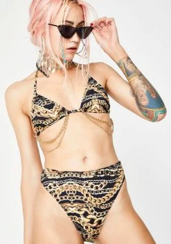 Jaded London Gold Member High Cut Bikini Bottoms Swim
