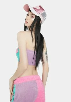 Jaded London Purple And Turquoise Towelling Bandeau Top Tops