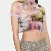 Jaded London Scenic Print Mesh Crop Top Tops
