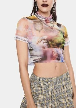 Jaded London Scenic Print Mesh Crop Top Tops