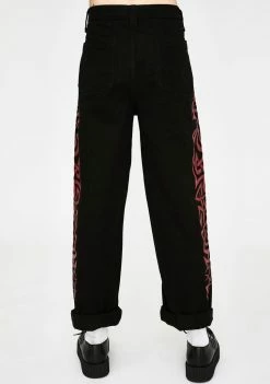 Jaded London Red Tribal Screen Print Skate Jeans Bottoms