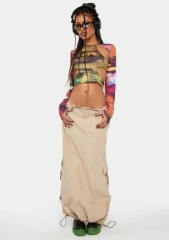 Jaded London Oracle Eye Print Cut-Out Top Long Sleeve Crop Top