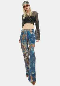 Jaded London Bottoms Marble Print Slouchy Fit Jeans