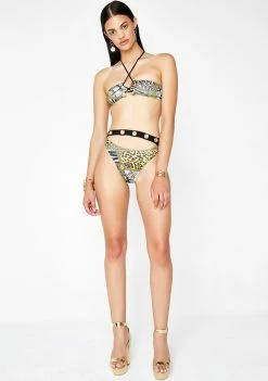 Jaded London Animal Clash Diamante Eyelet Bottoms