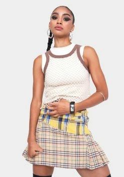 Jaded London Check Mix Pleated Mini Skirt With Buckles & Chain