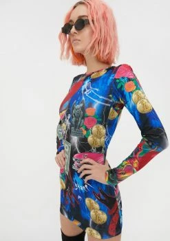 Jaded London Retro 80s Collage Print Open Back Dress