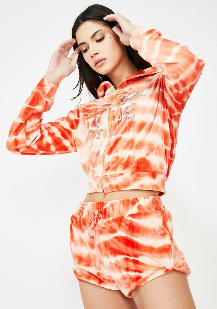 Outlet ๐ Jaded London Orange Tie Dye Velour Hotpants With Rainbow Rhinestones ๐ 4 Jaded London Orange Tie Dye Velour Hotpants With Rainbow Rhinestones