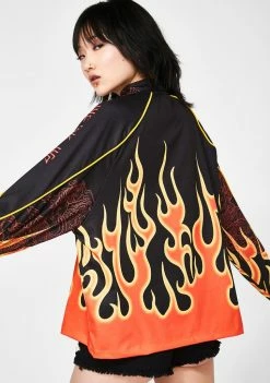 Jaded London Tops Red Flame Print High Neck Raglan Top