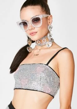 Jaded London Heart Sequin Crop Top