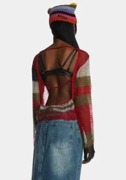 Jaded London Mercer Backless Shredded Knit Sweater