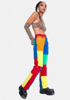 Jaded London Primary Colour Block Patchwork Denim Boyfriend Fit Jeans Bottoms