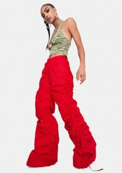 Jaded London Bottoms Red Cotton Wide Leg Cargo Trouser With Cut Out Ruched Detail