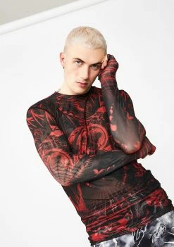 Jaded London Tops Space Game Print Mesh Long Sleeve Top