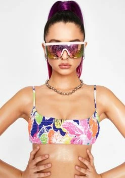 Jaded London Vintage Floral Shirred Bikini Top Swim