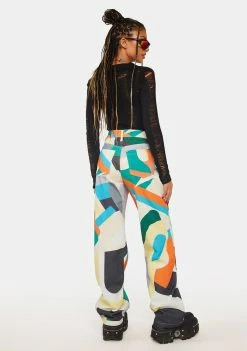 Jaded London Abstract Art Print High Waist Boyfriend Jeans