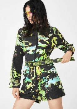 Jaded London Tie Dye Print Denim Short Boilersuit