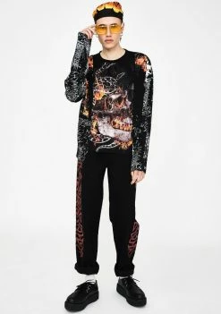 Jaded London Red Tribal Screen Print Skate Jeans Bottoms