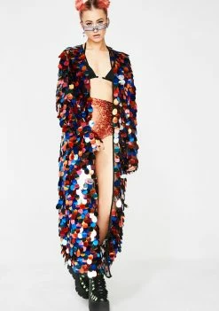 Jaded London Outerwear Dark Rainbow Sequin Maxi Kimono