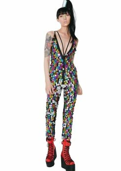 Jaded London Rainbow Sequin Plunge Catsuit