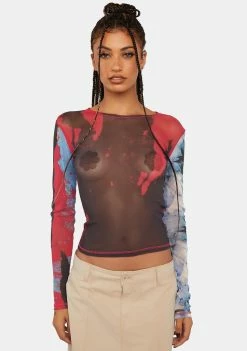Jaded London Tops Mirage Mesh Long Sleeve Top