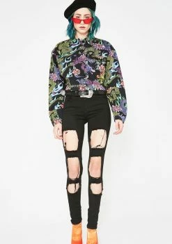 Jaded London Dragon Print Denim Jacket