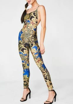 Jaded London Square Neck Chain Printed Catsuit Jumpsuits & Rompers