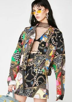 Jaded London Mixed Scarf Print Cropped Denim Jacket Outerwear