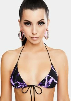 Jaded London Purple Lightning Print Triangle Bikini Top